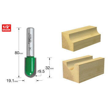 Trend Radius 9.5mm x 32mm x 80mm Router Bit Draining Groove*