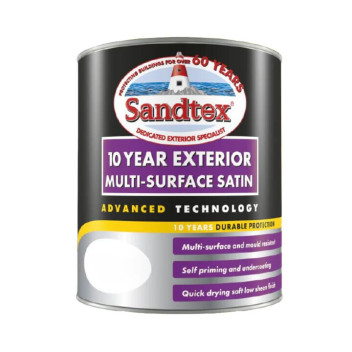 Sandtex 10 Year Exterior Multi Surface Satin Paint Brilliant White 750