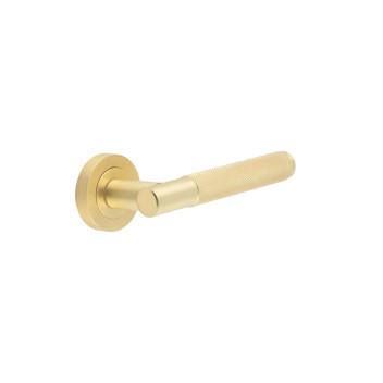 Door Handle Bari T-Bar Knurled Round Rose Lever Satin Brass