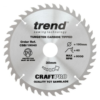 Trend CSB/19040 Craft Saw Blade 190 x 40T x 30mm Bore*