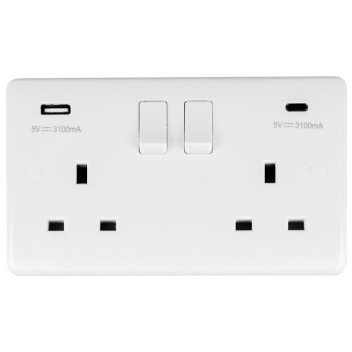 Socket Switched Inc USB A & C Ports 2 Gang 13a White*