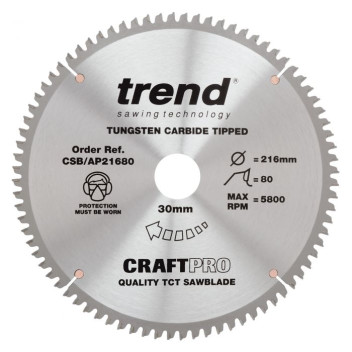 Trend CSB/AP21680 Craft Saw Blade Alu/Plastic 216 x 80T x 30mm Bore*