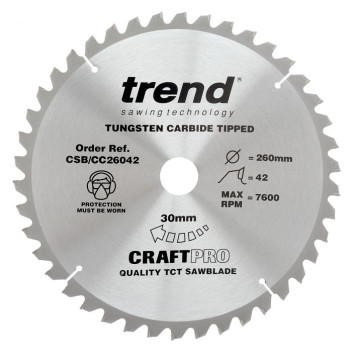 Trend CSB/CC26042 Craft Saw Blade Cross Cut 260 x 42T x 30mm Bore*