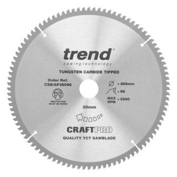 Trend CSB/AP26096 Craft Saw Blade Alu/Plastic 260 x 96T x 30mm Bore*