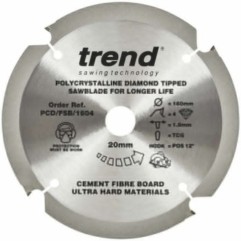 Trend PCD/FSB/1604 Diamond Fibre Cement Saw Blade 160mm X 4T X 20mm*