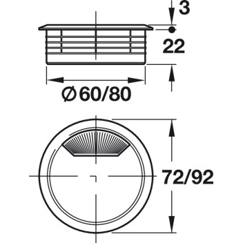 Cable Outlet Three Part White 60 / 80mm*