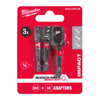 Milwaukee Shockwave Socket Adaptor Set 1/4\",3/8\",1/2\"*