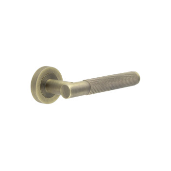 Door Handle Bari T-Bar Knurled Round Rose Lever Antique Brass